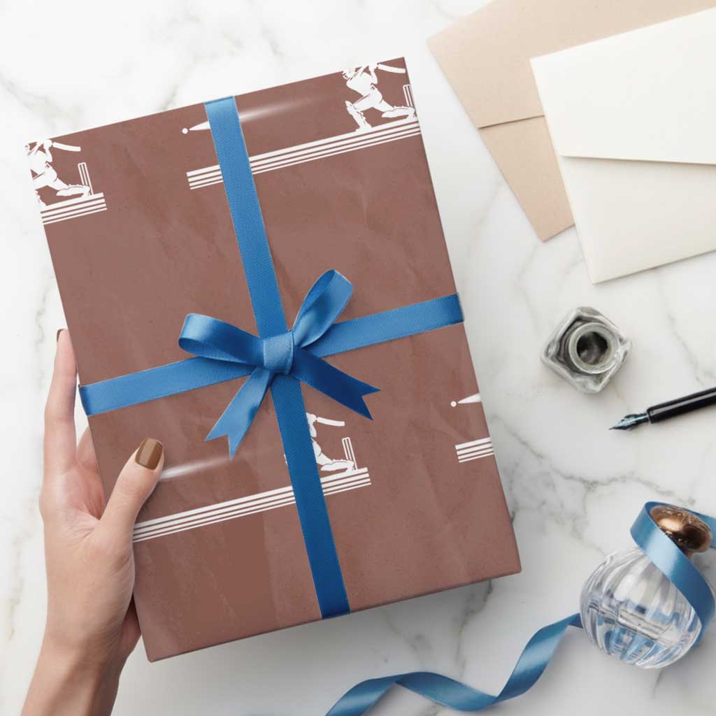 Cricket Player Wrapping Paper Roll Powerful Batsman Shot Cricket Gifts TS10 Mocha Print Your Wear