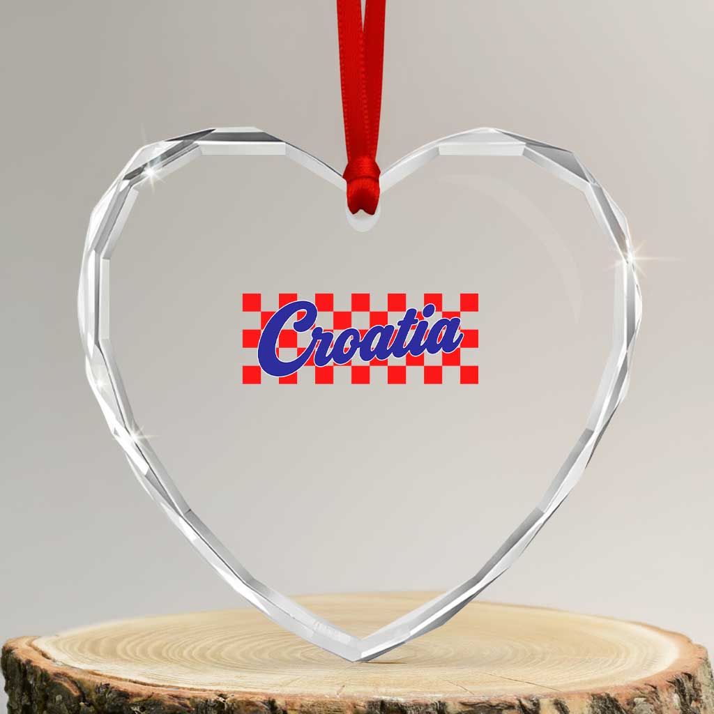 Croatia Heart Crystal Glass Ornament Checkered Retro Hrvatska Zagreb Croatian