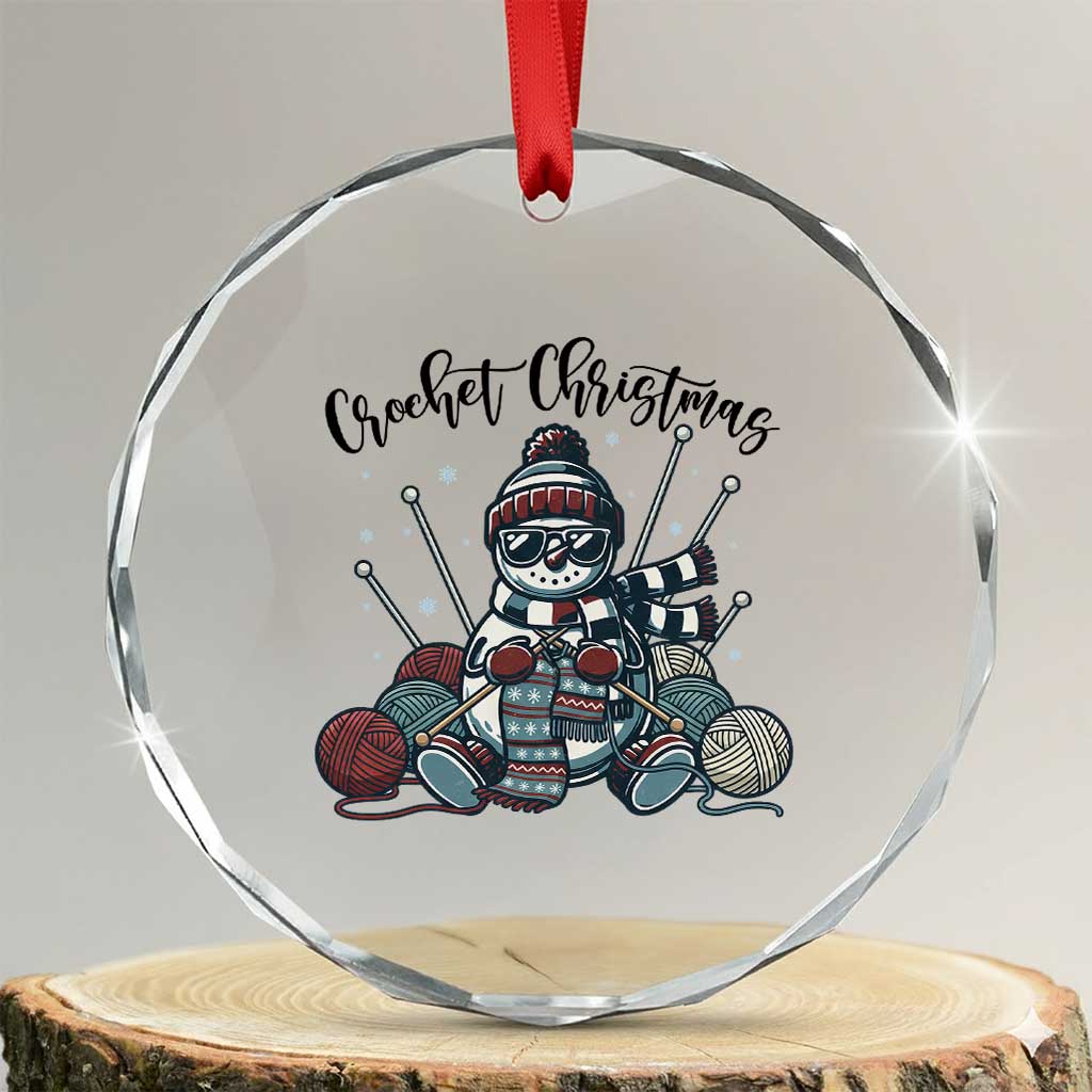 Crochet Christmas Crystal Glass Ornament Funny Snowman Crocheting Gift TS12 Transparent Glass 3'' Circle Print Your Wear
