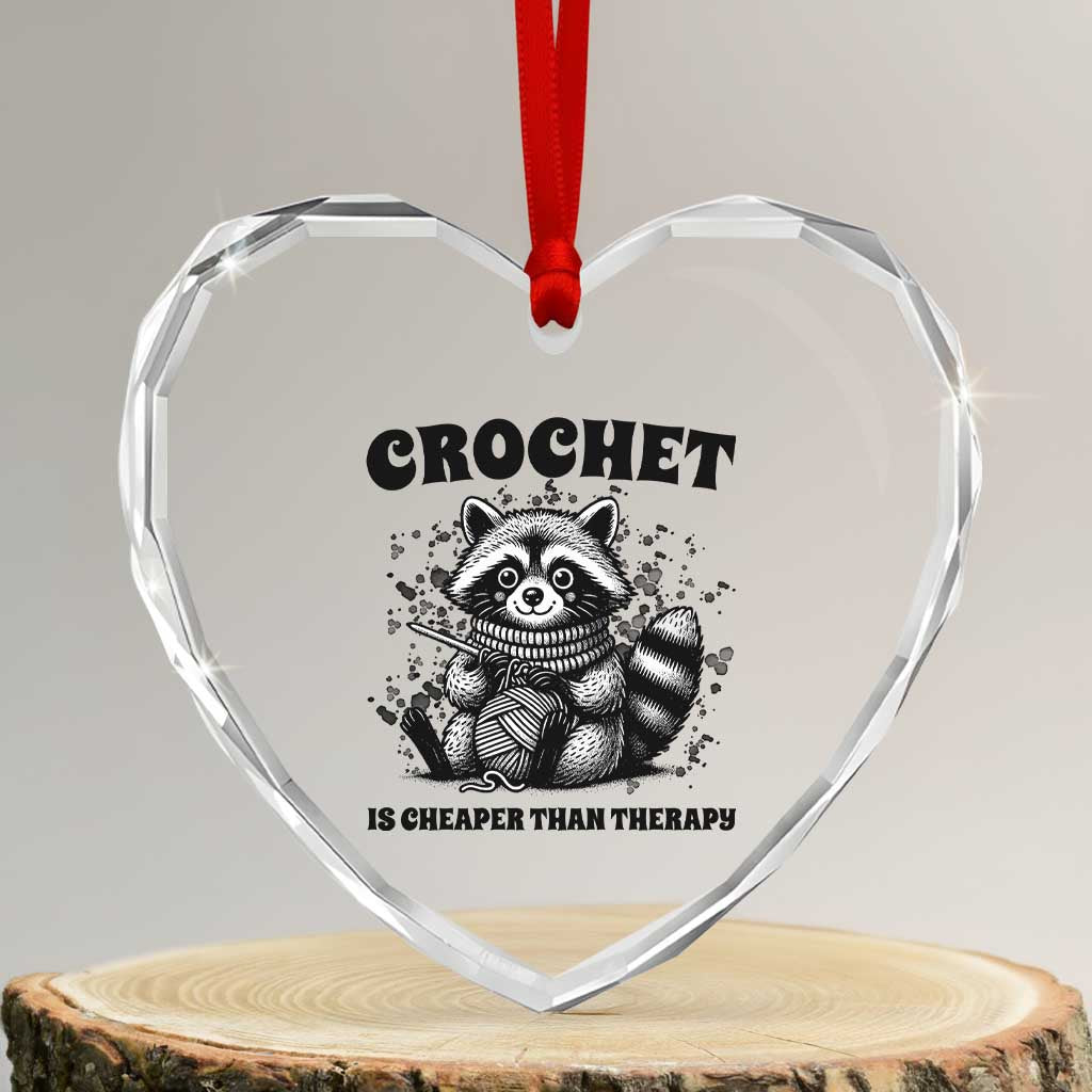 Crocheting Is Cheaper Than Therapy Heart Crystal Glass Ornament Raccoon Yarn Lover TS12 Transparent Glass 3'' Heart Print Your Wear