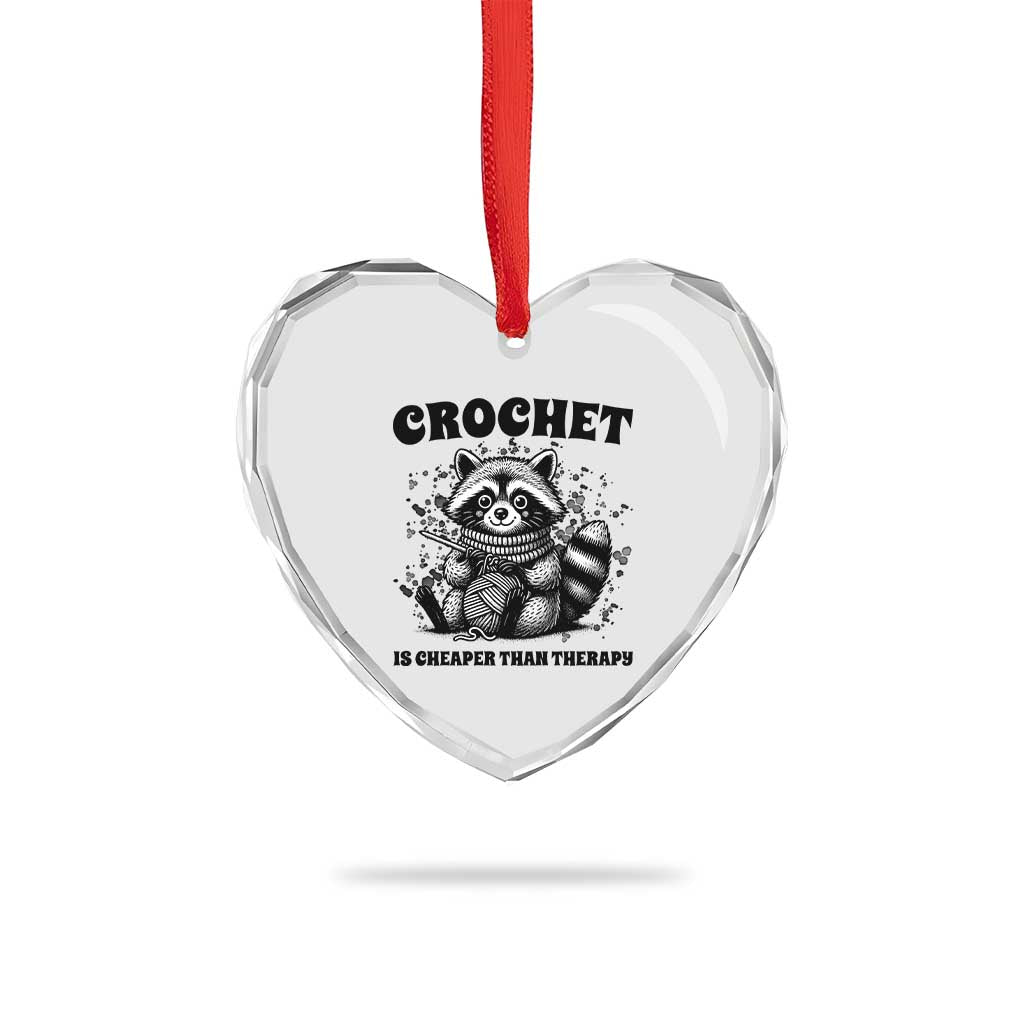 Crocheting Is Cheaper Than Therapy Heart Crystal Glass Ornament Raccoon Yarn Lover TS12 Print Your Wear