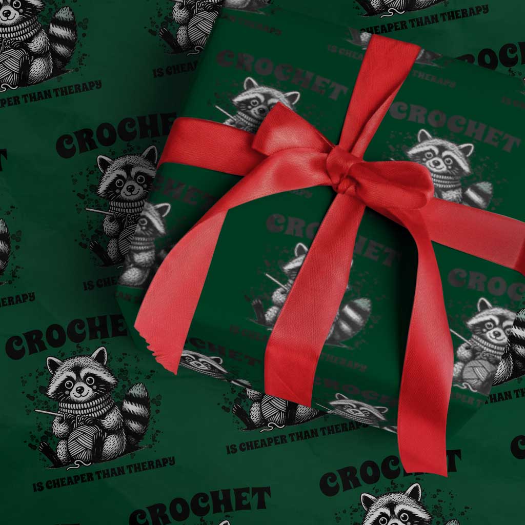 Crocheting Is My Therapy Wrapping Paper Roll Raccoon Yarn Lover TS12 Green Print Your Wear