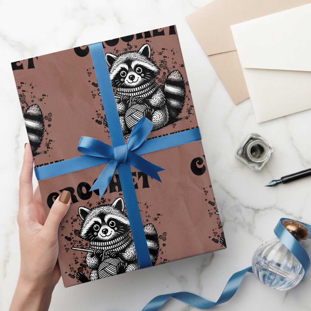 Crocheting Is My Therapy Wrapping Paper Roll Raccoon Yarn Lover TS12 Mocha Print Your Wear