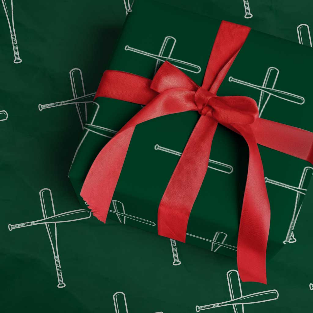 Cross Baseball Bats Wrapping Paper Roll Religious Christian Faith Sports Coach Pitcher TS10 Green Print Your Wear