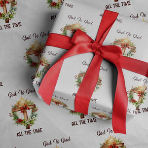 Cross Christian Christmas Wrapping Paper Roll God Is Good All The Time TS14 White Print Your Wear