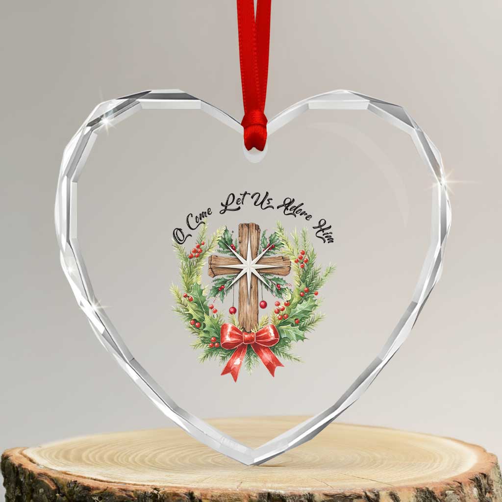 Cross Christmas Heart Crystal Glass Ornament O Come Let Us Adove Him TS14 Transparent Glass 3'' Heart Print Your Wear