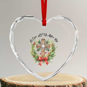 Cross Christmas Heart Crystal Glass Ornament O Come Let Us Adove Him TS14 Transparent Glass 3'' Heart Print Your Wear