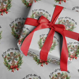 Cross Christmas Wrapping Paper Roll O Come Let Us Adove Him TS14 White Print Your Wear
