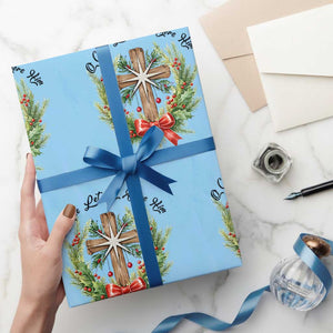 Cross Christmas Wrapping Paper Roll O Come Let Us Adove Him TS14 Light Blue Print Your Wear