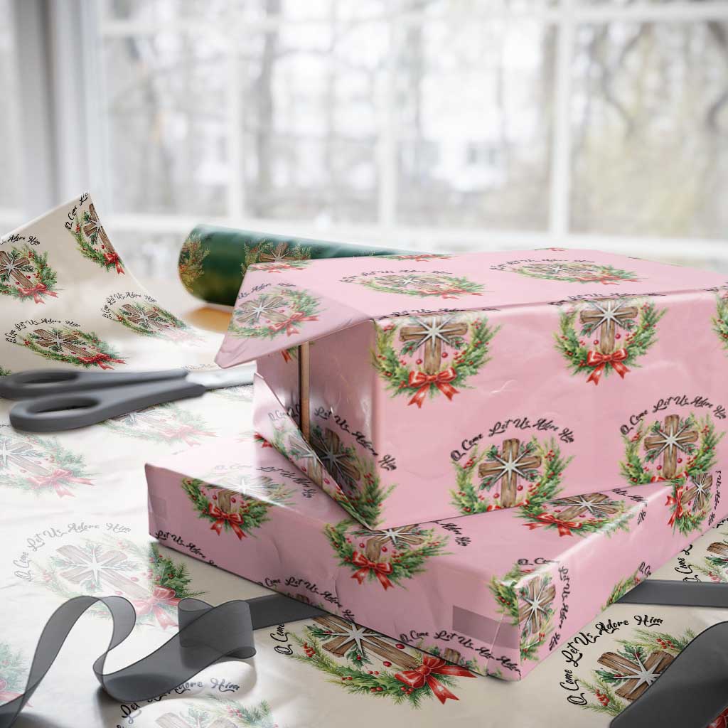Cross Christmas Wrapping Paper Roll O Come Let Us Adove Him TS14 Light Pink Print Your Wear