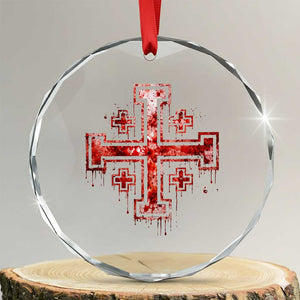 Crusader Jerusalem Cross Catholic Crystal Glass Ornament Gothic Christian Dark Faith Grunge Blood Splatter TS10 Transparent Glass 3'' Circle Print Your Wear