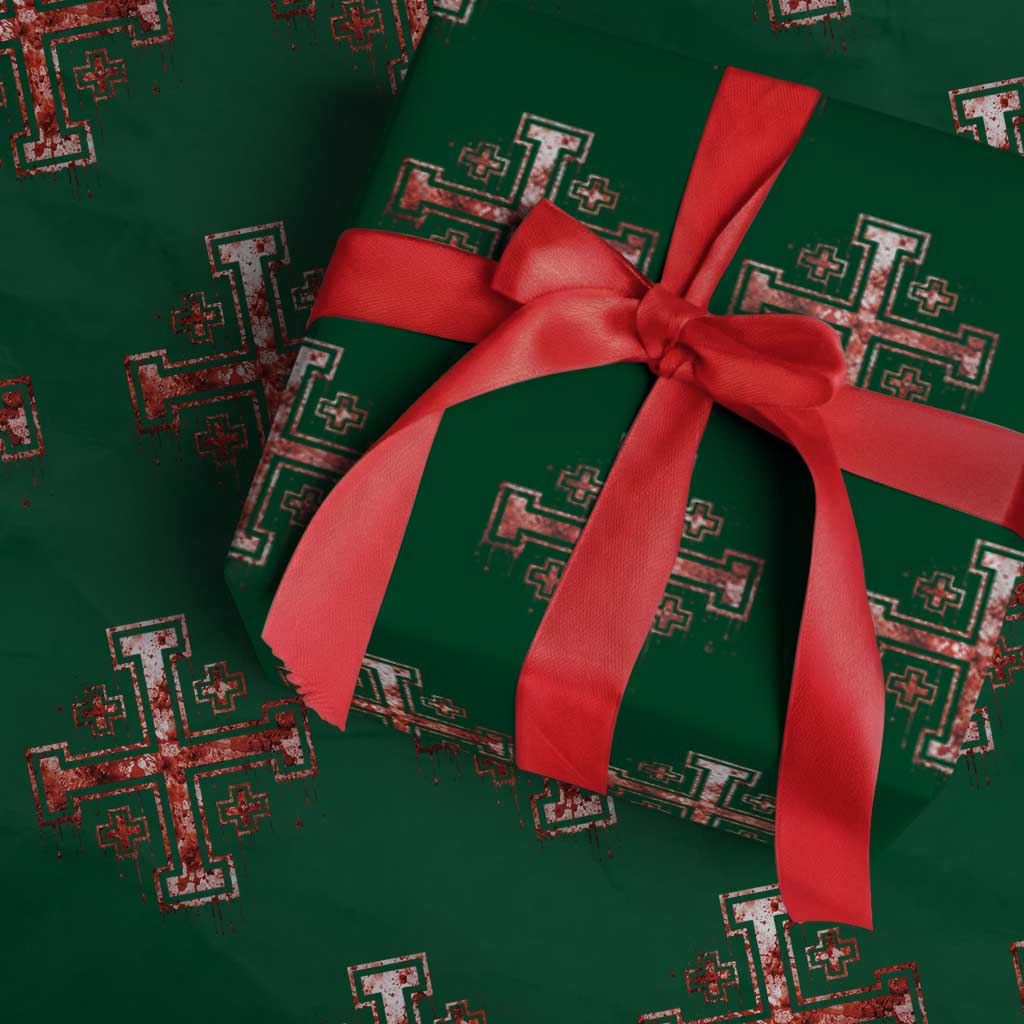 Crusader Jerusalem Cross Catholic Wrapping Paper Roll Gothic Christian Dark Faith Grunge Blood Splatter TS10 Green Print Your Wear