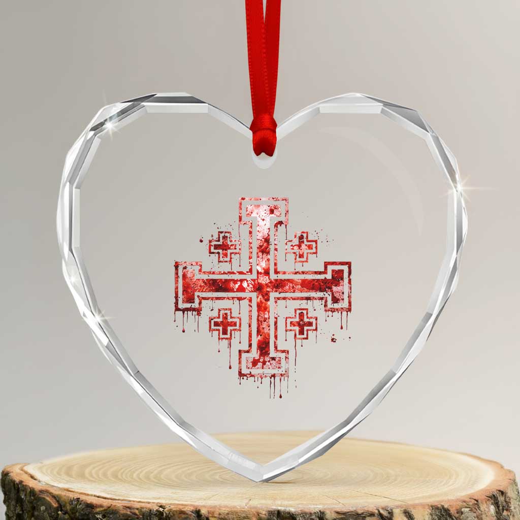 Crusader Jerusalem Cross Catholic Heart Crystal Glass Ornament Gothic Christian Dark Faith Grunge Blood Splatter TS10 Transparent Glass 3'' Heart Print Your Wear