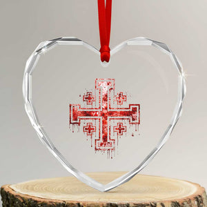 Crusader Jerusalem Cross Catholic Heart Crystal Glass Ornament Gothic Christian Dark Faith Grunge Blood Splatter TS10 Transparent Glass 3'' Heart Print Your Wear