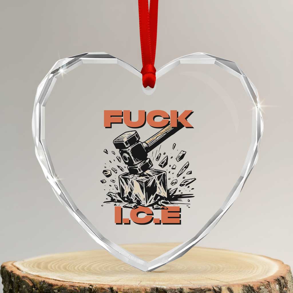 Crush Ice Protest Graphic Heart Crystal Glass Ornament Sledgehammer Smash Against Ice Political Resistance TS02 Transparent Glass 3'' Heart Print Your Wear
