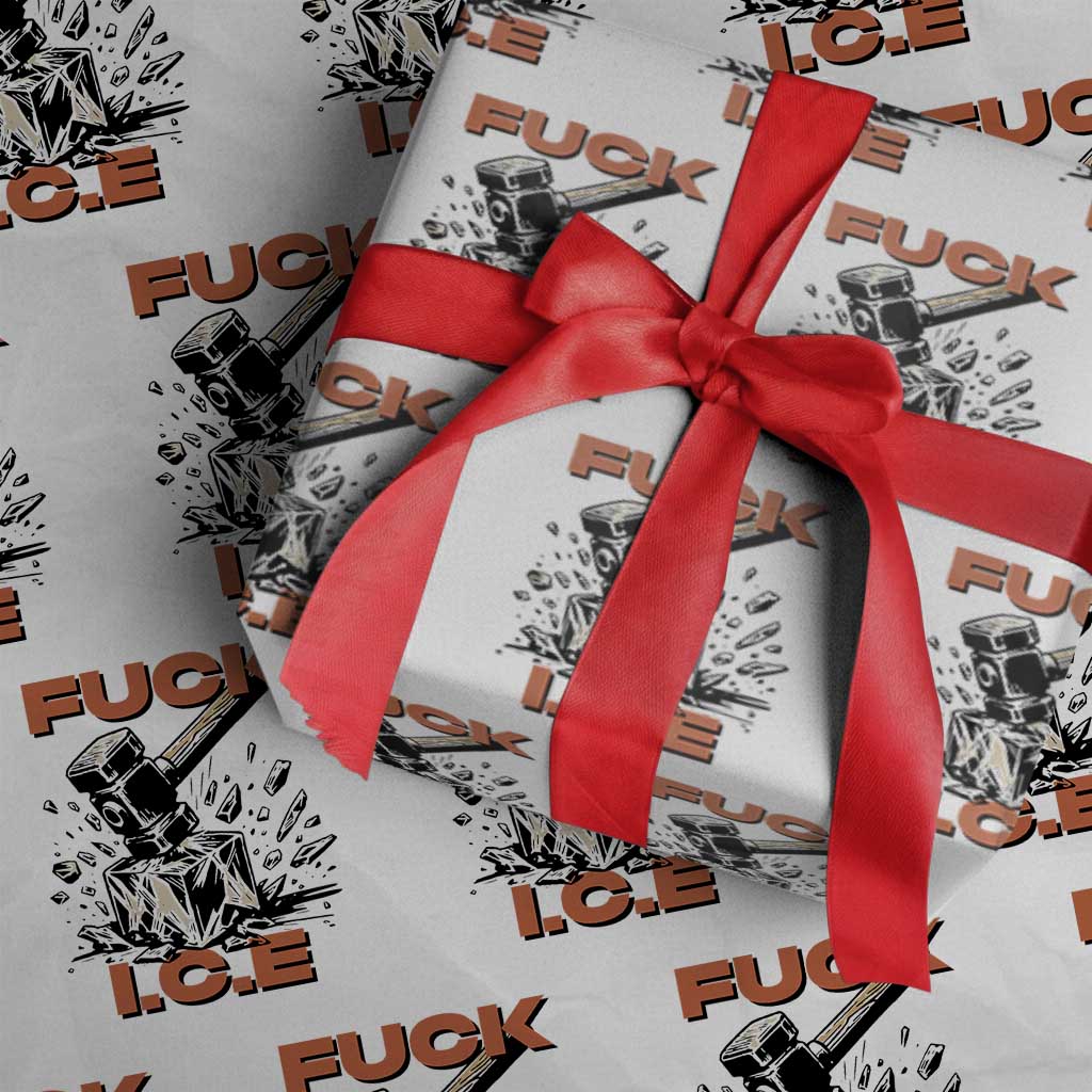 Crush Ice Protest Graphic Wrapping Paper Roll Sledgehammer Smash Against Ice Political Resistance TS02 White Print Your Wear