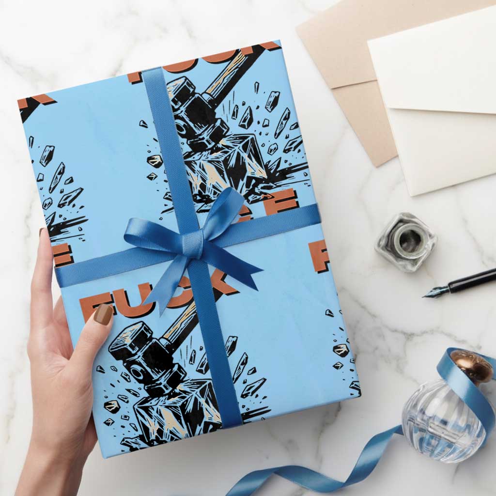 Crush Ice Protest Graphic Wrapping Paper Roll Sledgehammer Smash Against Ice Political Resistance TS02 Light Blue Print Your Wear