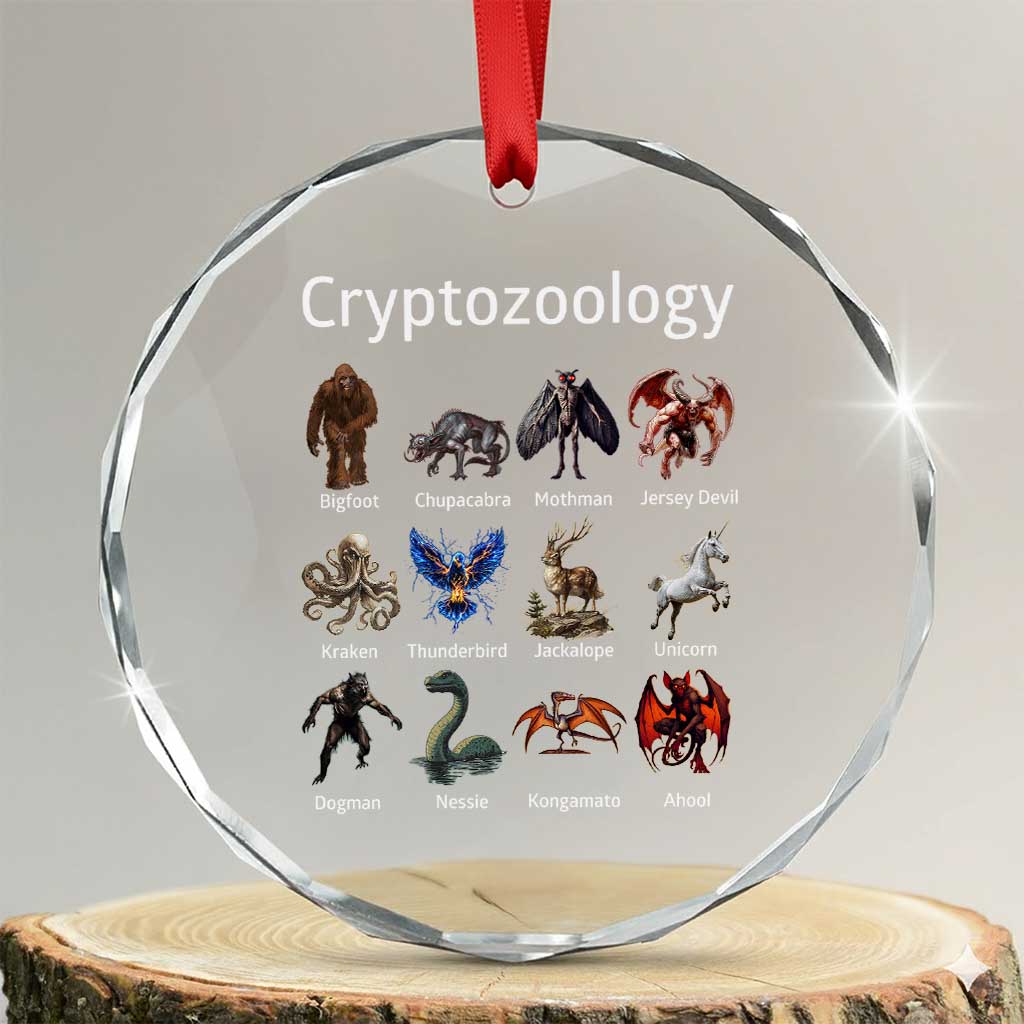 Cryptid Creatures Crystal Glass Ornament Cryptozoology Fantasy Mythical Monsters TS02 Transparent Glass 3'' Circle Print Your Wear