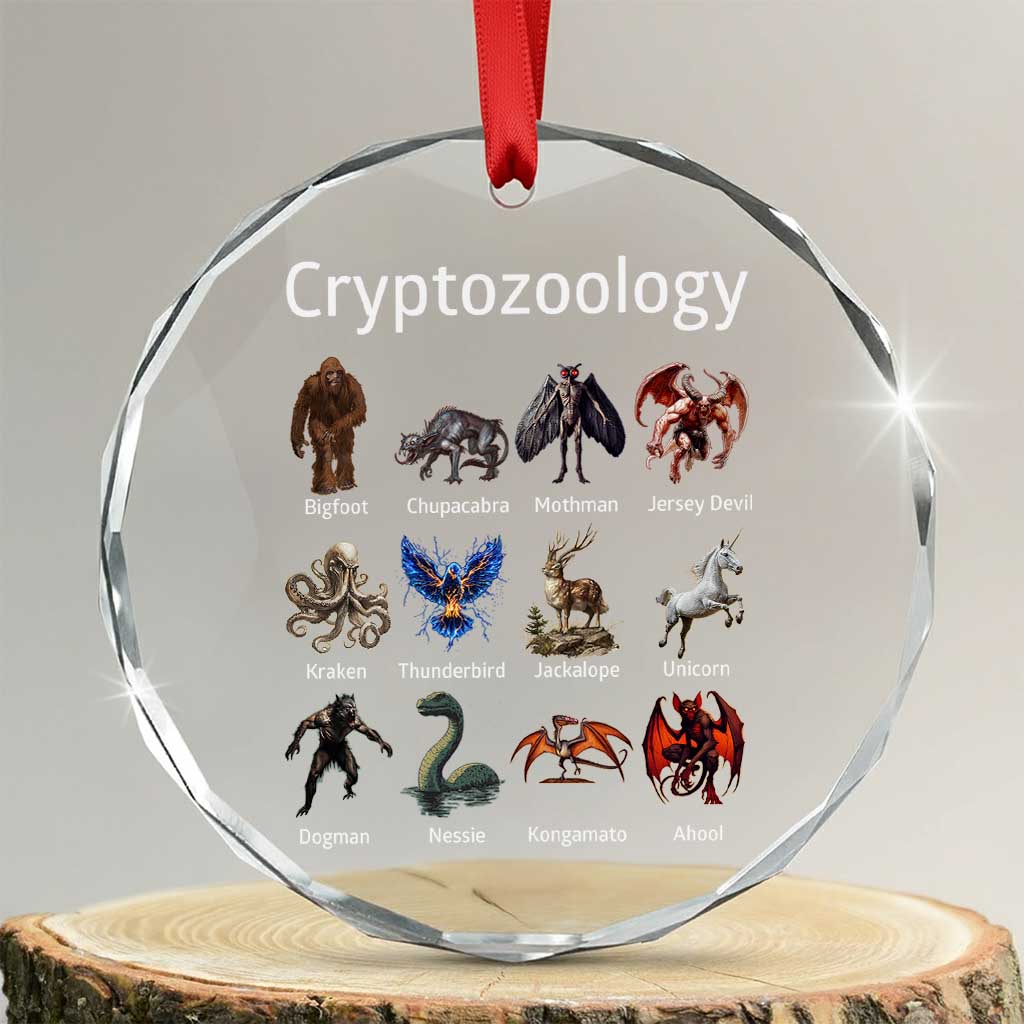 Cryptid Creatures Crystal Glass Ornament Cryptozoology Fantasy Mythical Monsters TS02 Transparent Glass 3'' Circle Print Your Wear