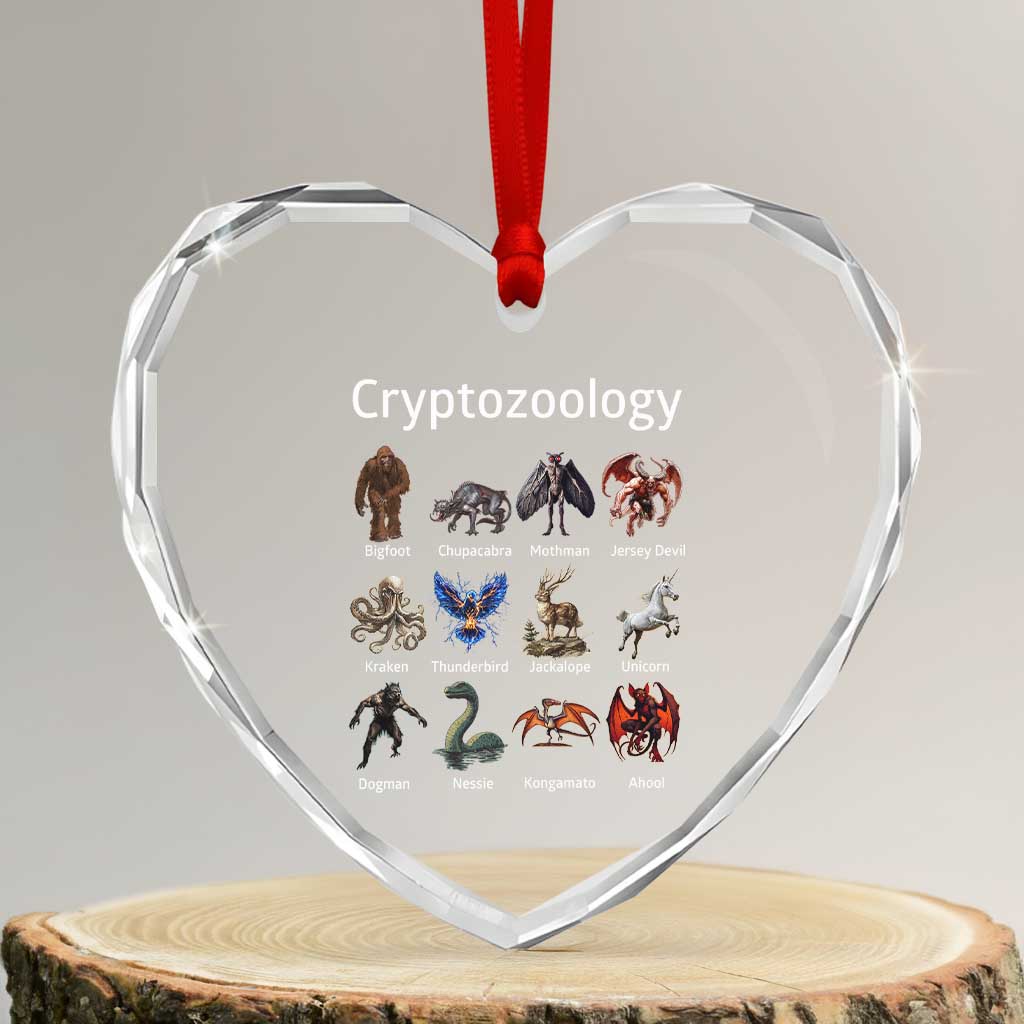 Cryptid Creatures Heart Crystal Glass Ornament Cryptozoology Fantasy Mythical Monsters TS02 Transparent Glass 3'' Heart Print Your Wear