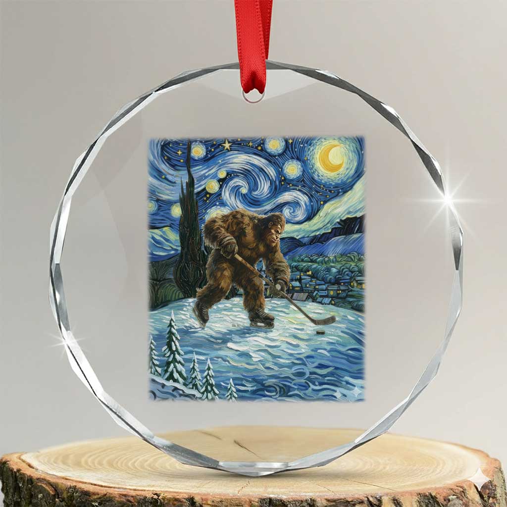 Cryptid Hockey Bigfoot Starry Night Inspired Funny Gift Crystal Glass Ornament TS12 Transparent Glass 3'' Circle Print Your Wear