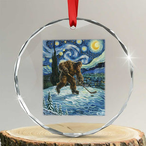 Cryptid Hockey Bigfoot Starry Night Inspired Funny Gift Crystal Glass Ornament TS12 Transparent Glass 3'' Circle Print Your Wear