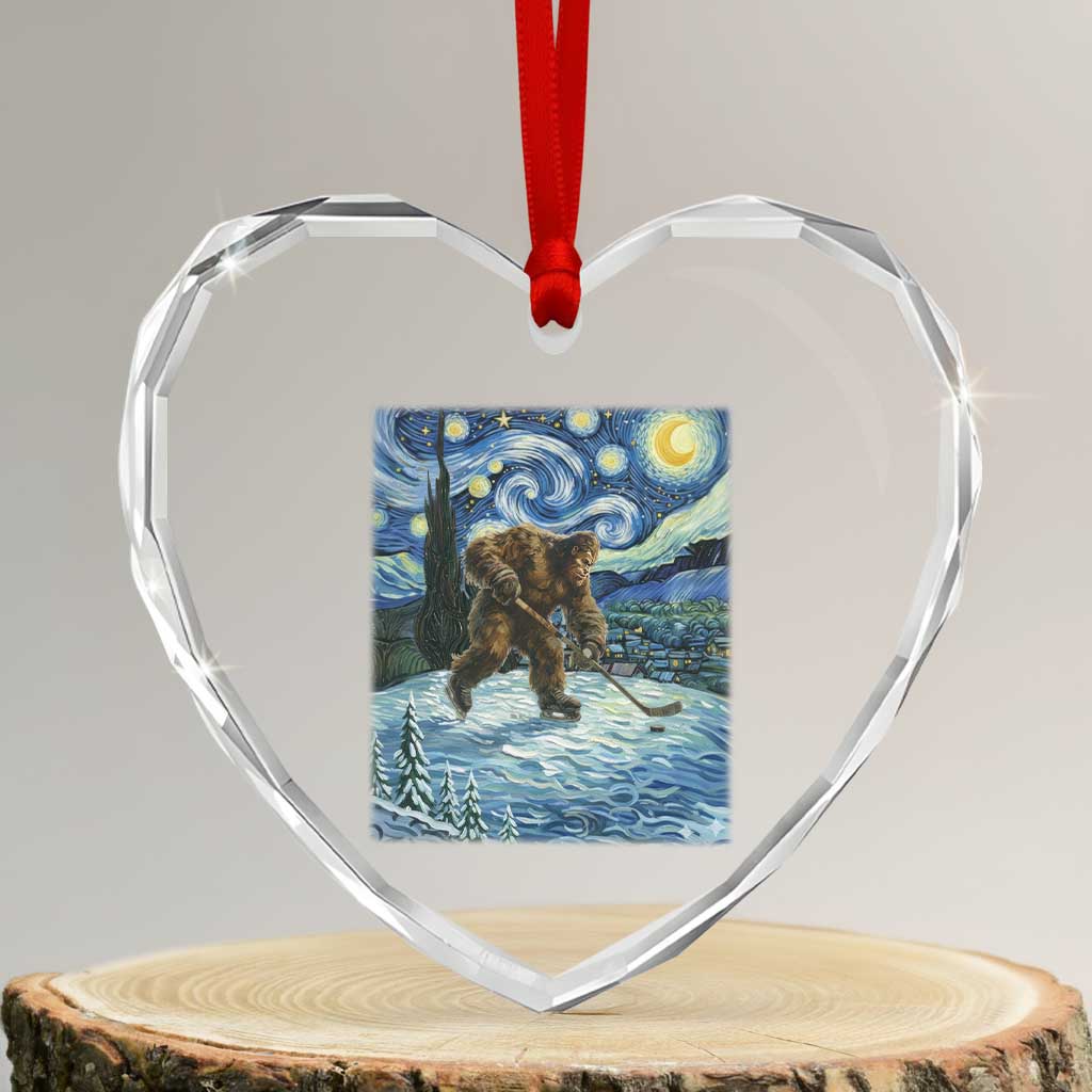 Cryptid Hockey Bigfoot Starry Night Inspired Funny Gift Heart Crystal Glass Ornament TS12 Transparent Glass 3'' Heart Print Your Wear