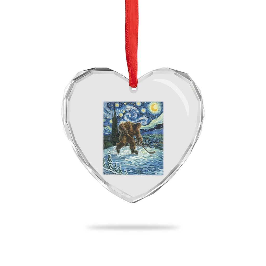 Cryptid Hockey Bigfoot Starry Night Inspired Funny Gift Heart Crystal Glass Ornament TS12 Print Your Wear