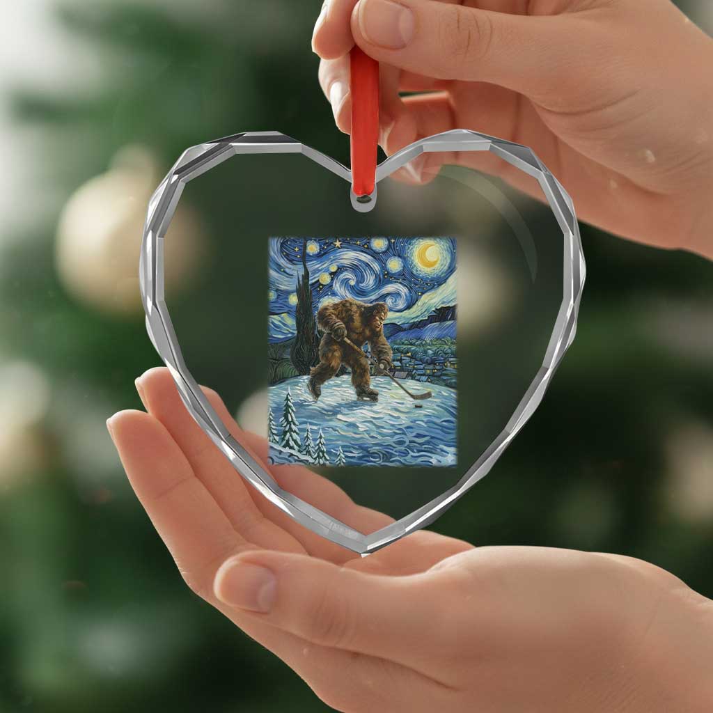 Cryptid Hockey Bigfoot Starry Night Inspired Funny Gift Heart Crystal Glass Ornament TS12 Print Your Wear