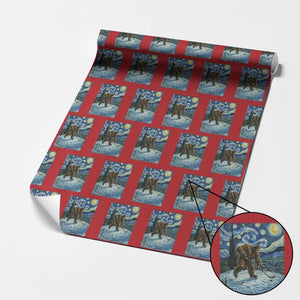 Cryptid Hockey Bigfoot Starry Night Inspired Funny Gift Wrapping Paper Roll TS12 Red Print Your Wear