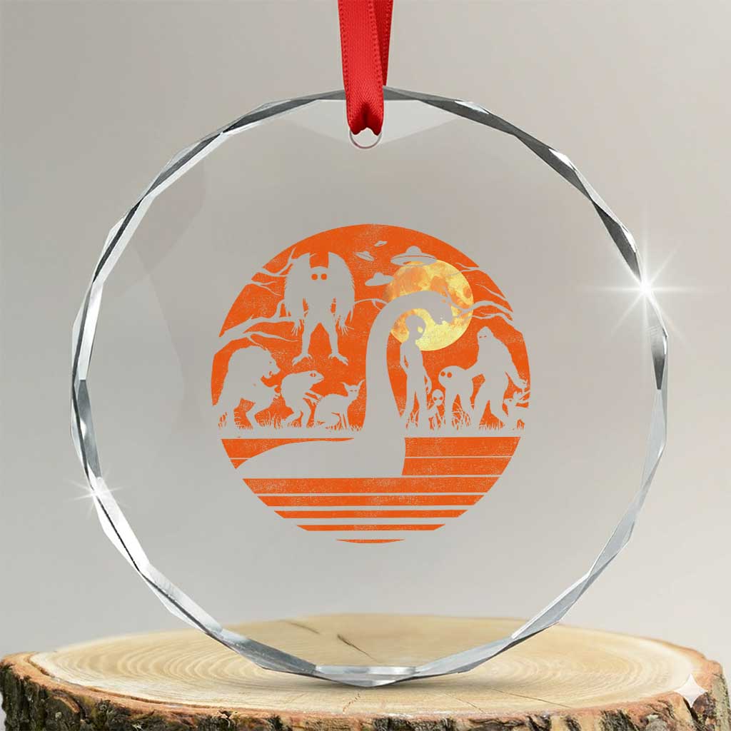 Cryptid Monsters Crystal Glass Ornament Bigfoot Loch Ness Monster Mothman Aliens Weirdcore Folk Horror TS10 Transparent Glass 3'' Circle Print Your Wear