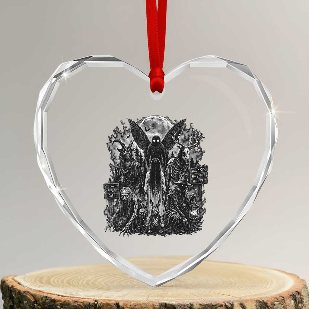 Cryptid Monsters Urban Legends Heart Crystal Glass Ornament Vintage Dark Folklore Leave Before Dark Graphic TS10 Transparent Glass 3'' Heart Print Your Wear