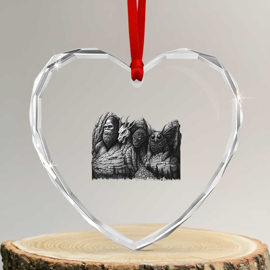 Cryptid Mount Rushmore Heart Crystal Glass Ornament Bigfoot Mothman Jersey Devil Chupacabra TS12 Transparent Glass 3'' Heart Print Your Wear