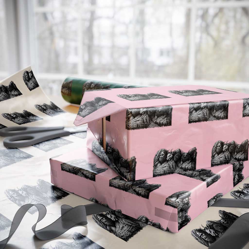 Cryptid Mount Rushmore Wrapping Paper Roll Bigfoot Mothman Jersey Devil Chupacabra TS12 Light Pink Print Your Wear