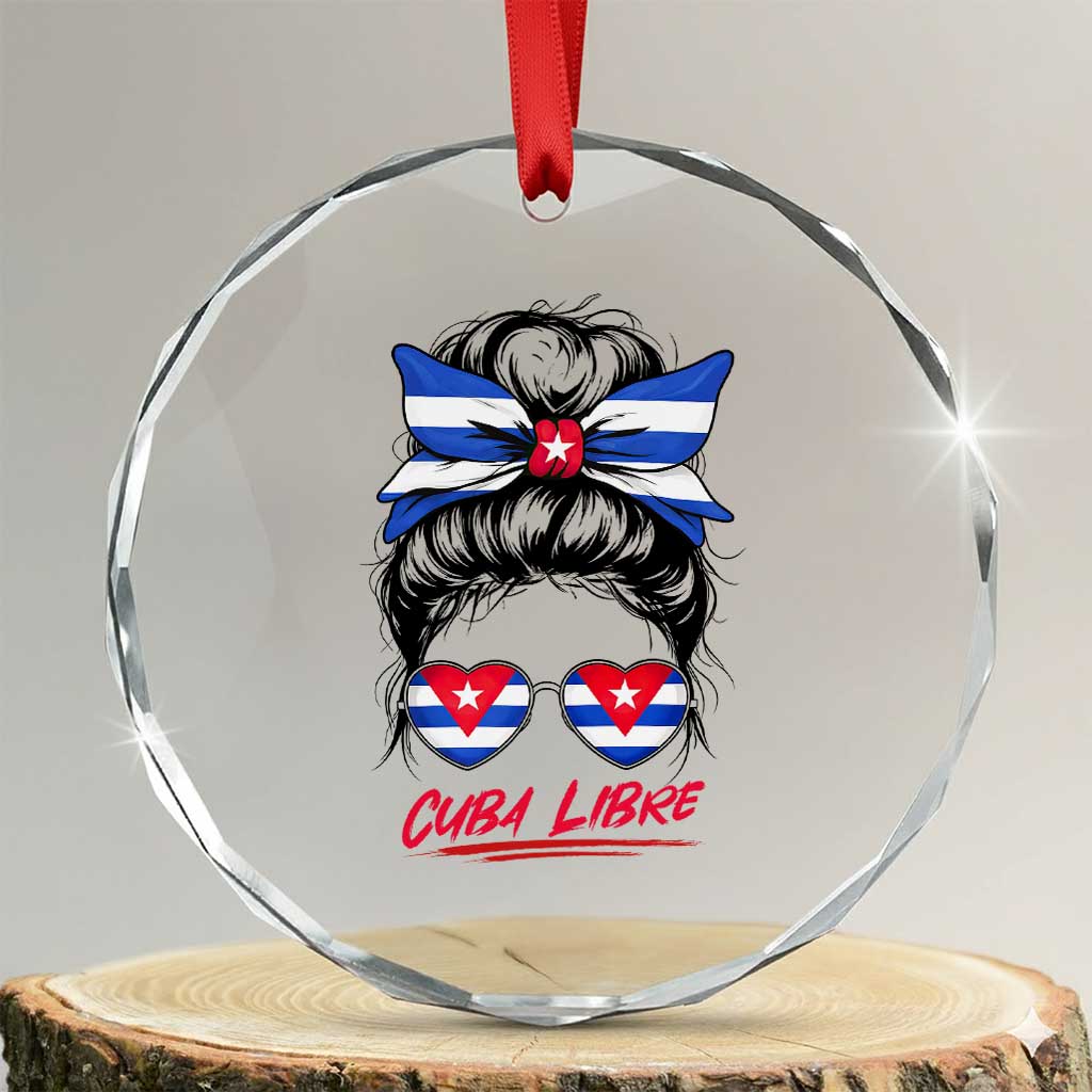 Cuba Libre Crystal Glass Ornament Messy Bun Cuban Woman Sunglasses TS12 Transparent Glass 3'' Circle Print Your Wear