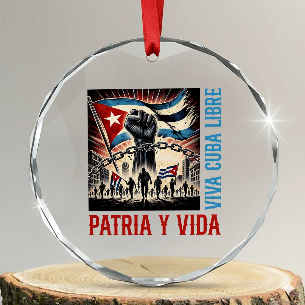 Cuban American Pride Crystal Glass Ornament Viva Cuba Libre Supporter TS12 Transparent Glass 3'' Circle Print Your Wear