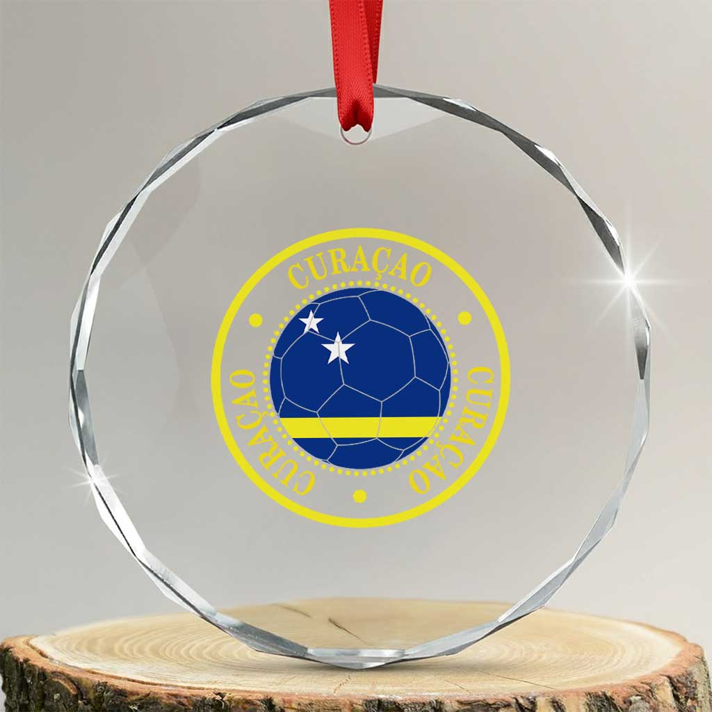 Curaçao Football Pride Circular Crest Vintage Crystal Glass Ornament Curacao Flag Soccer Fans Graphic
