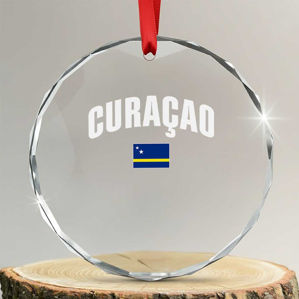 Curaçao National Flag Classic Heritage Crystal Glass Ornament Caribbean Pride Souvenir TS02 Transparent Glass 3'' Circle Print Your Wear