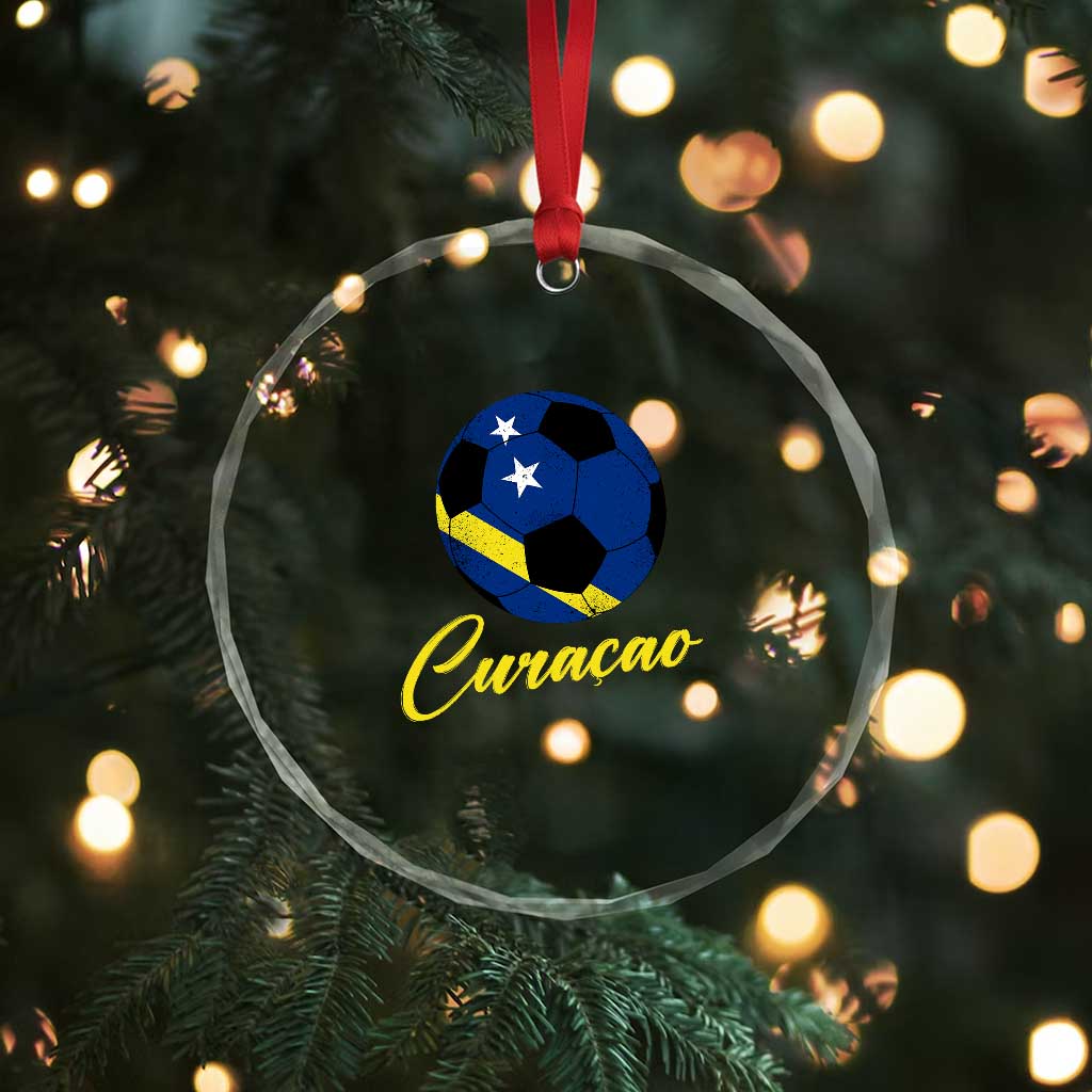 Curaçao Soccer Fans Distressed Flag Crystal Glass Ornament Football Heritage Pride Support