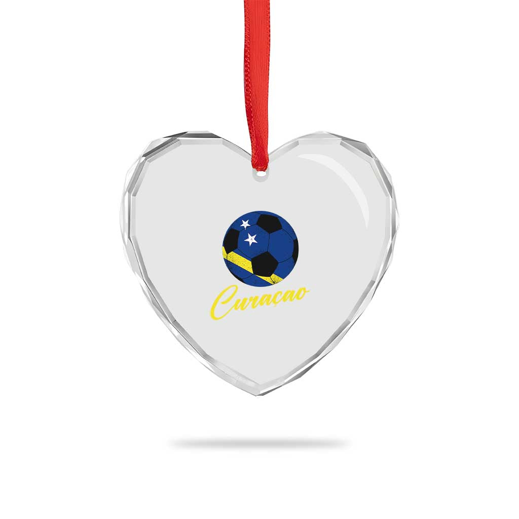Curaçao Soccer Fans Distressed Flag Heart Crystal Glass Ornament Football Heritage Pride Support
