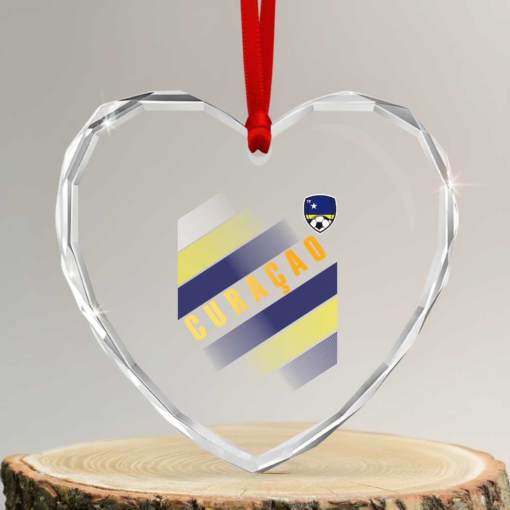 Curaçao Soccer Flag Stripe Jersey Style Heart Crystal Glass Ornament Football Fans Pride Support