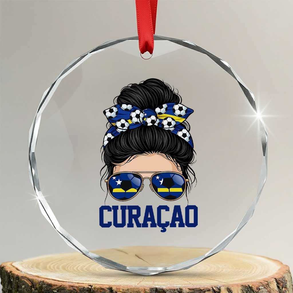 Curacao Soccer Messy Bun Girl Crystal Glass Ornament Proud Curacaoan Heritage Gift TS12 Transparent Glass 3'' Circle Print Your Wear