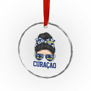 Curacao Soccer Messy Bun Girl Crystal Glass Ornament Proud Curacaoan Heritage Gift
