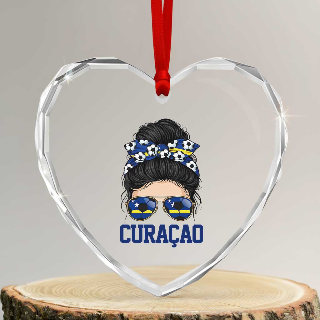 Curacao Soccer Messy Bun Girl Heart Crystal Glass Ornament Proud Curacaoan Heritage Gift TS12 Transparent Glass 3'' Heart Print Your Wear