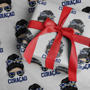 Curacao Soccer Messy Bun Girl Wrapping Paper Roll Proud Curacaoan Heritage Gift