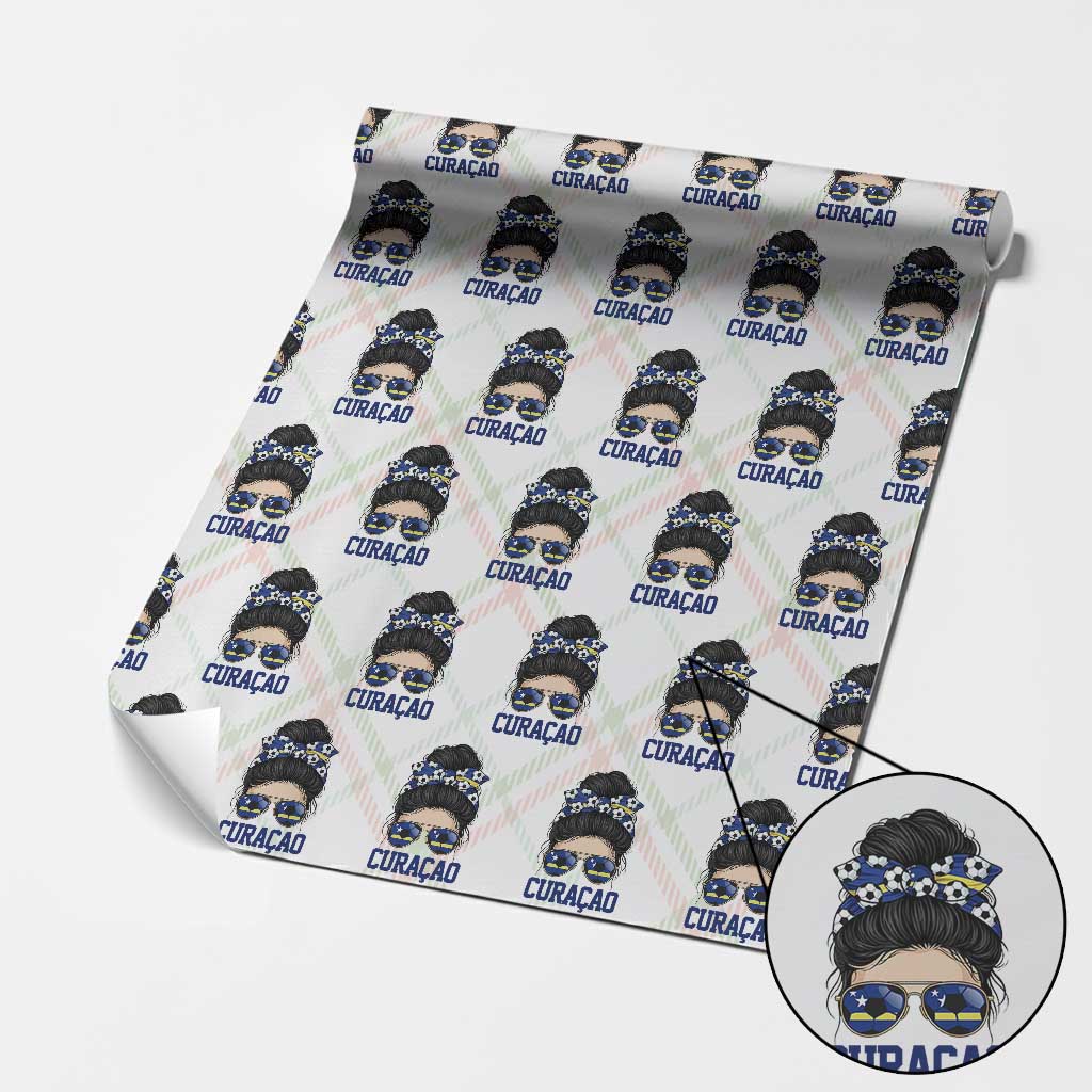 Curacao Soccer Messy Bun Girl Wrapping Paper Roll Proud Curacaoan Heritage Gift