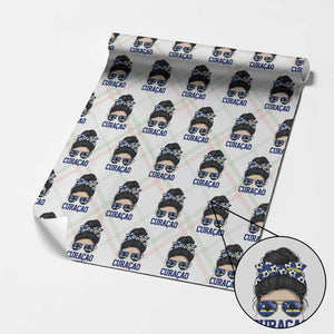 Curacao Soccer Messy Bun Girl Wrapping Paper Roll Proud Curacaoan Heritage Gift