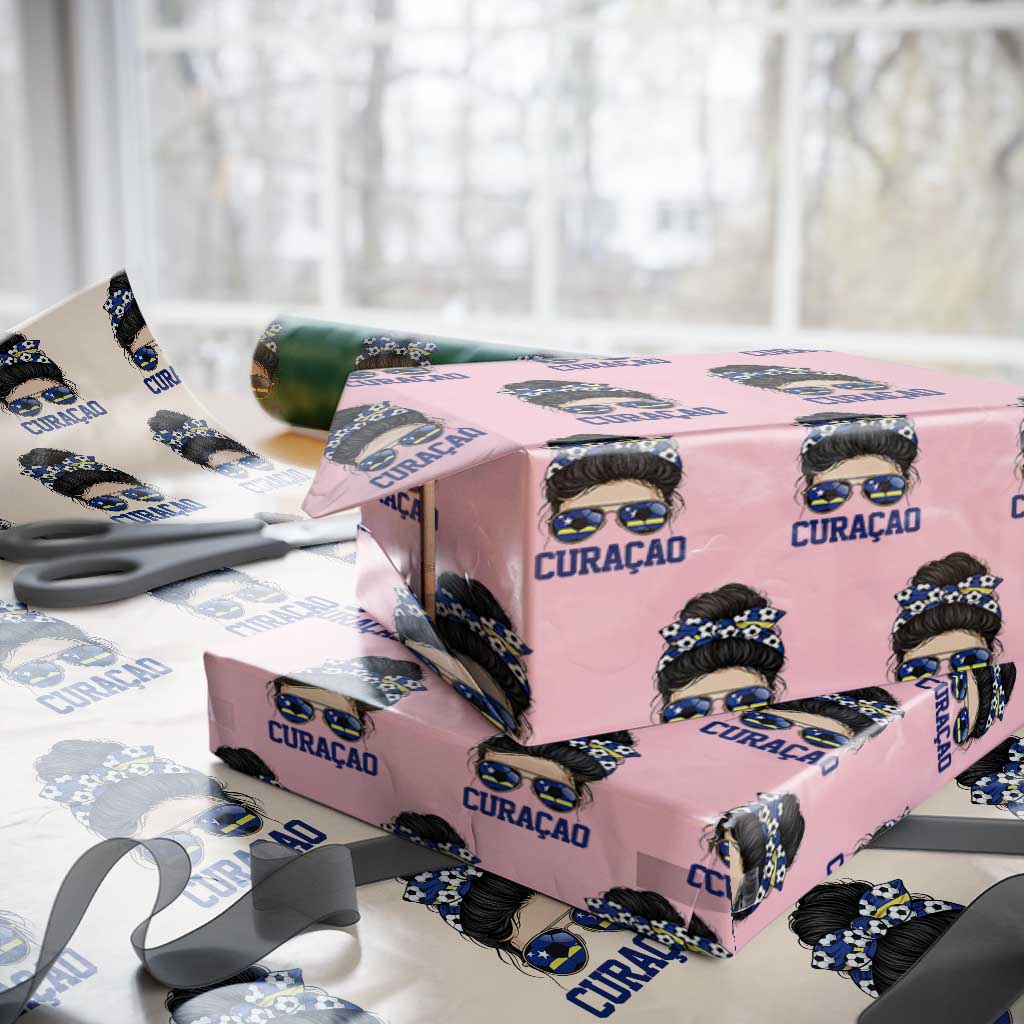 Curacao Soccer Messy Bun Girl Wrapping Paper Roll Proud Curacaoan Heritage Gift