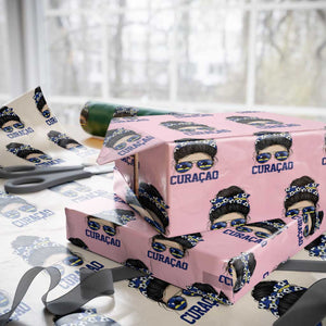 Curacao Soccer Messy Bun Girl Wrapping Paper Roll Proud Curacaoan Heritage Gift