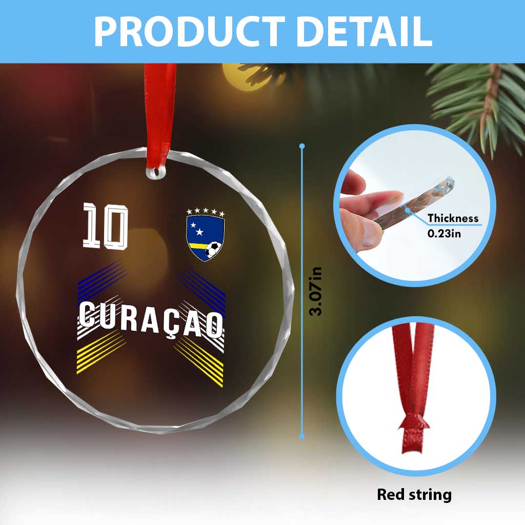 Curacao Soccer Sports Graphic Number 10 Jersey Style Crystal Glass Ornament Proud Curaçaoans Football Fans Game Day Pride